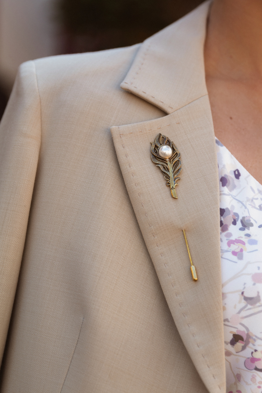 SP2907 PEARL Брошь Перо с жемчугом Fiore di Firenze